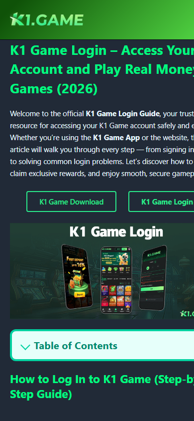 K1 Game public login and download guide mobile screenshot